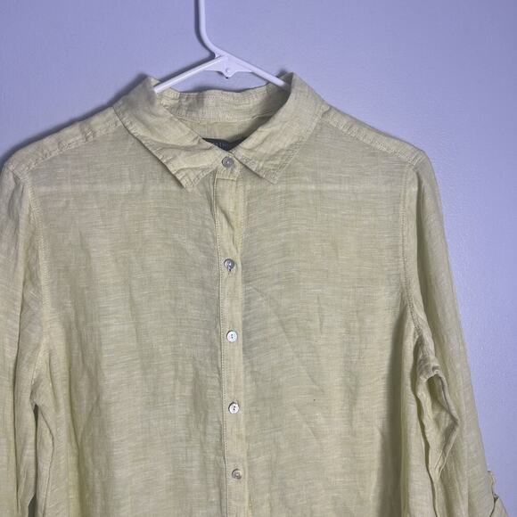 NWT Tahari Women's Linen Button Up Tunic Roll Tab Lime Green Sz M Vacation Beach - Picture 8 of 16